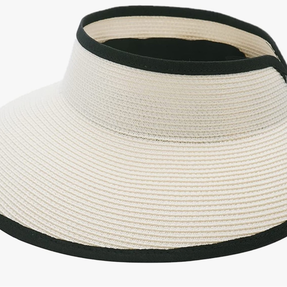 NWT Sun Visor Roll Up Packable Ivory Color Ponytail Friendly